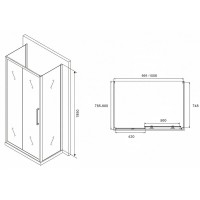 Душевой уголок Abber Schwarzer Diamant, 100 х 80 см, стекло матовое, профиль хром, AG30100MH-S80M-S80M
