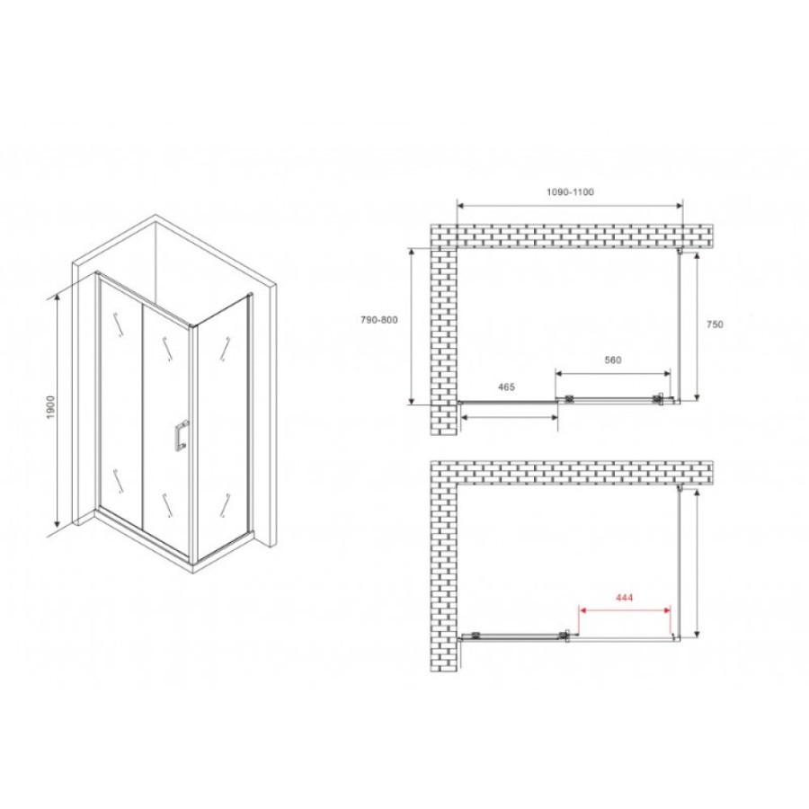 Душевой уголок Abber Schwarzer Diamant AG30110B5-S80B5, 110 х 80 см, стекло прозрачное, профиль черный