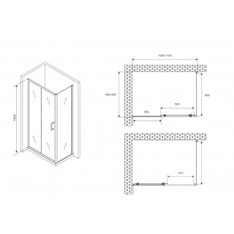 Душевой уголок Abber Schwarzer Diamant AG30110B5-S90B5, 110 х 90 см, стекло прозрачное, профиль черный