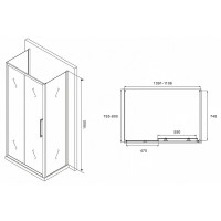 Душевой уголок Abber Schwarzer Diamant, 110 х 80 см, стекло матовое, профиль хром, AG30110MH-S80M-S80M