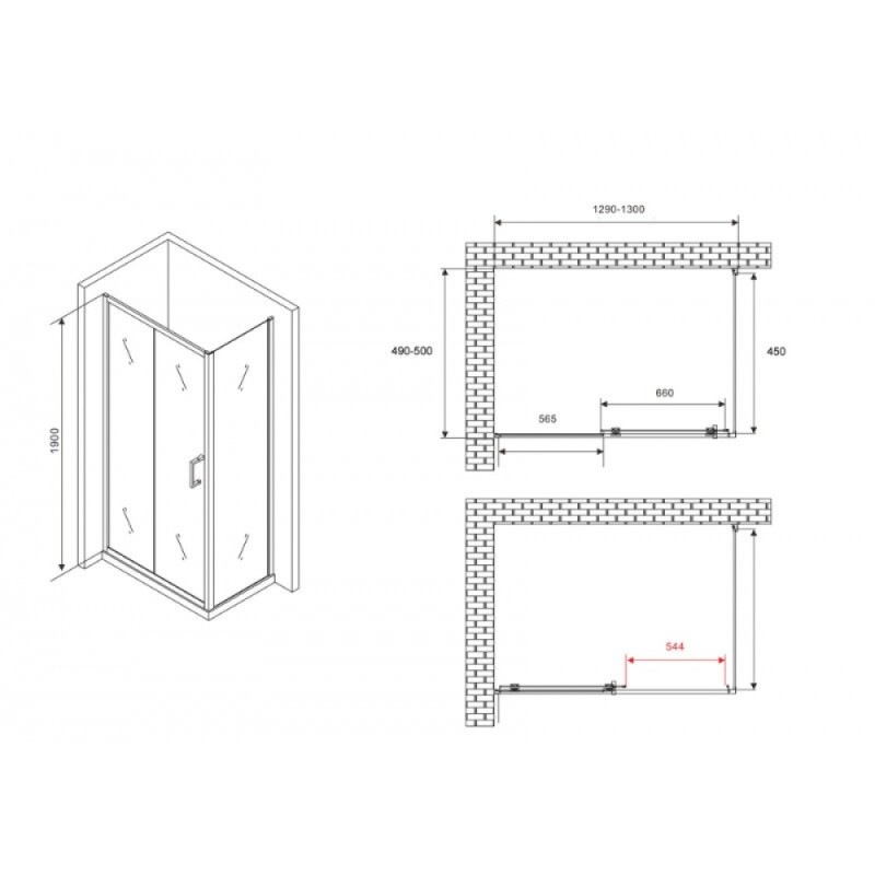 Душевой уголок Abber Schwarzer Diamant AG30130B5-S50B5, 130 х 50 см, стекло прозрачное, профиль черный