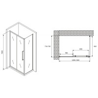 Душевой уголок Abber Schwarzer Diamant, 130 х 75 см, стекло прозрачное, профиль хром, AG30130H-S75