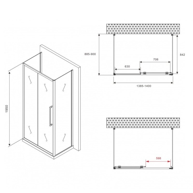Душевой уголок Abber Schwarzer Diamant AG30140B-S90B-S90B, 140 х 90 см, стекло прозрачное, профиль черный