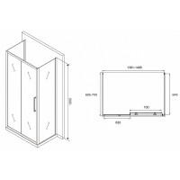 Душевой уголок Abber Schwarzer Diamant, 140 х 70 см, стекло матовое, профиль хром, AG30140MH-S70M-S70M