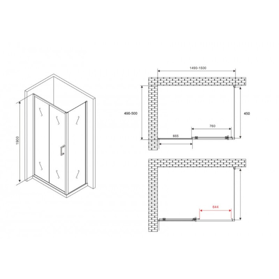 Душевой уголок Abber Schwarzer Diamant AG301505-S505, 150 х 50 см, стекло прозрачное, профиль хром