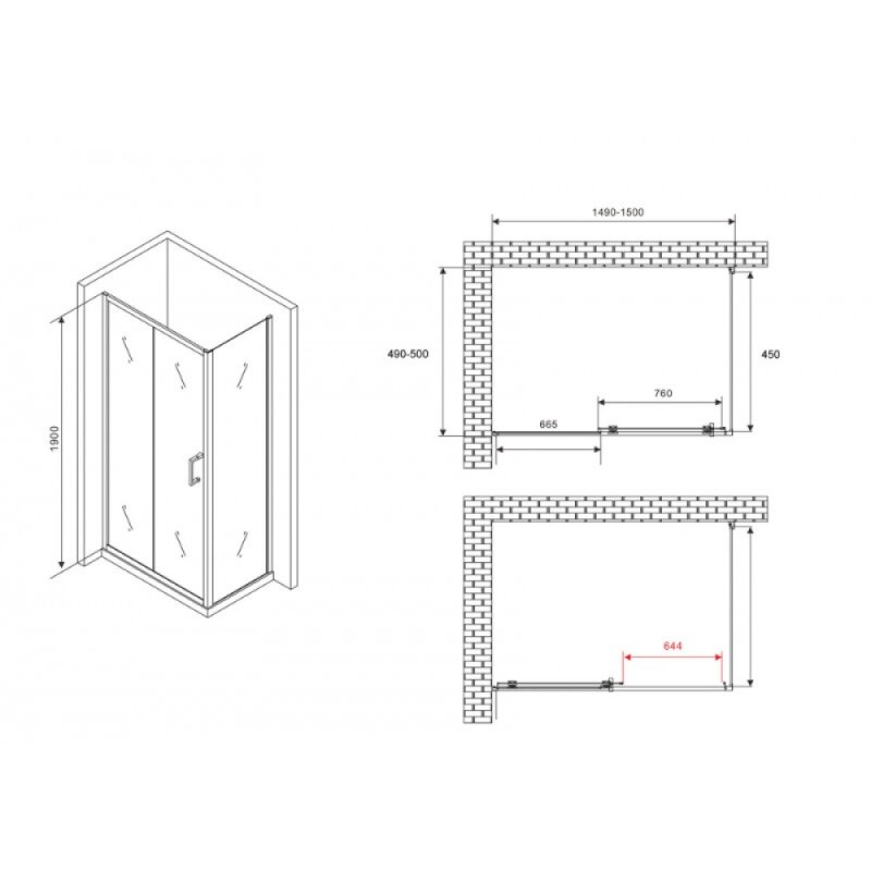 Душевой уголок Abber Schwarzer Diamant AG30150B5-S50B5, 150 х 50 см, стекло прозрачное, профиль черный