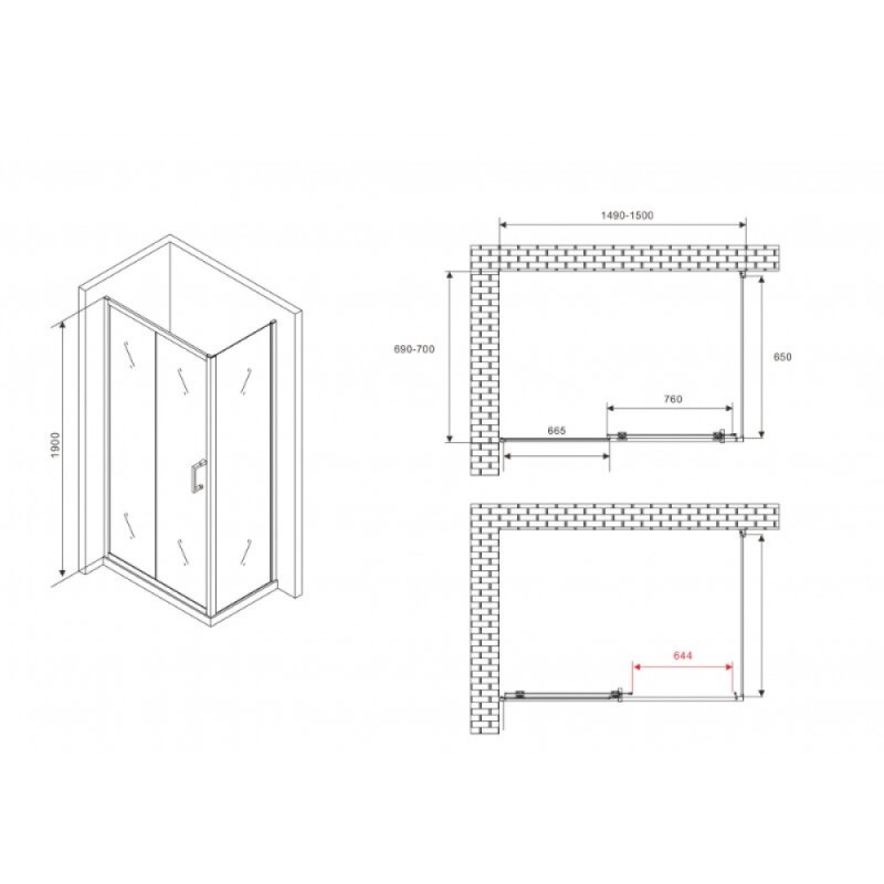 Душевой уголок Abber Schwarzer Diamant AG30150B5-S70B5, 150 х 70 см, стекло прозрачное, профиль черный