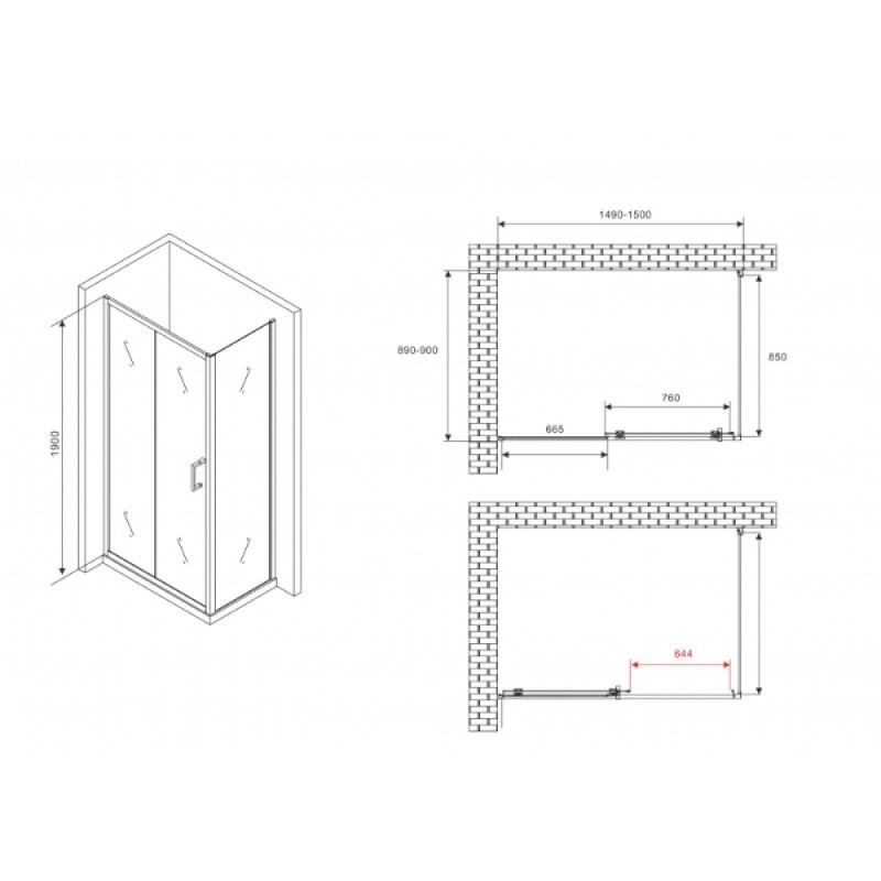Душевой уголок Abber Schwarzer Diamant AG30150B5-S90B5, 150 х 90 см, стекло прозрачное, профиль черный