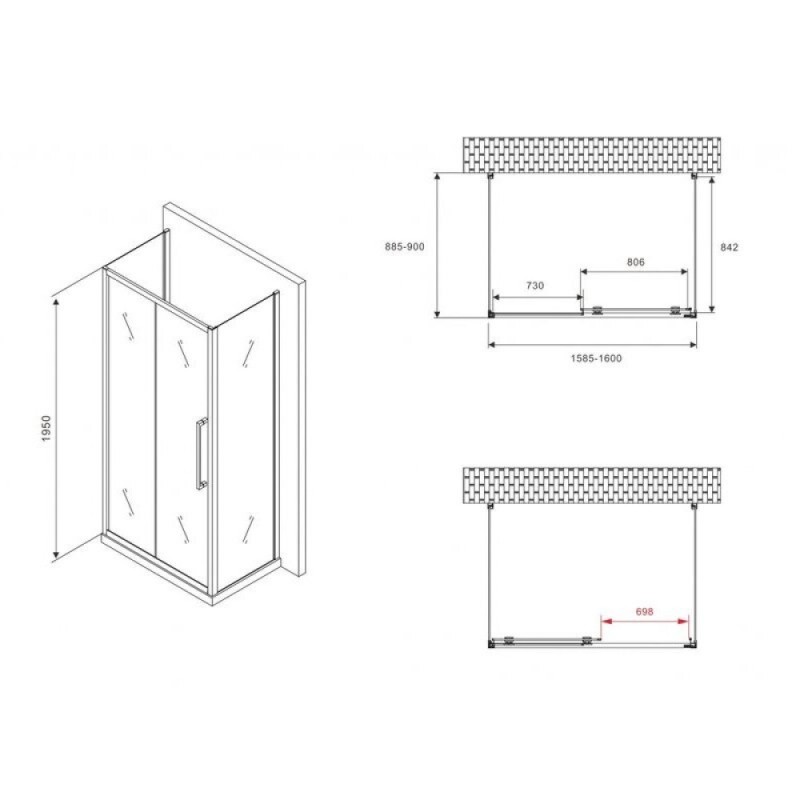 Душевой уголок Abber Schwarzer Diamant AG30160B-S90B-S90B, 160 х 90 см, стекло прозрачное, профиль черный
