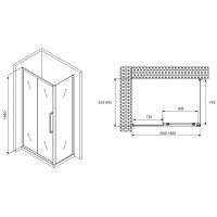 Душевой уголок Abber Schwarzer Diamant, 160 х 85 см, стекло прозрачное, профиль хром, AG30160H-S85