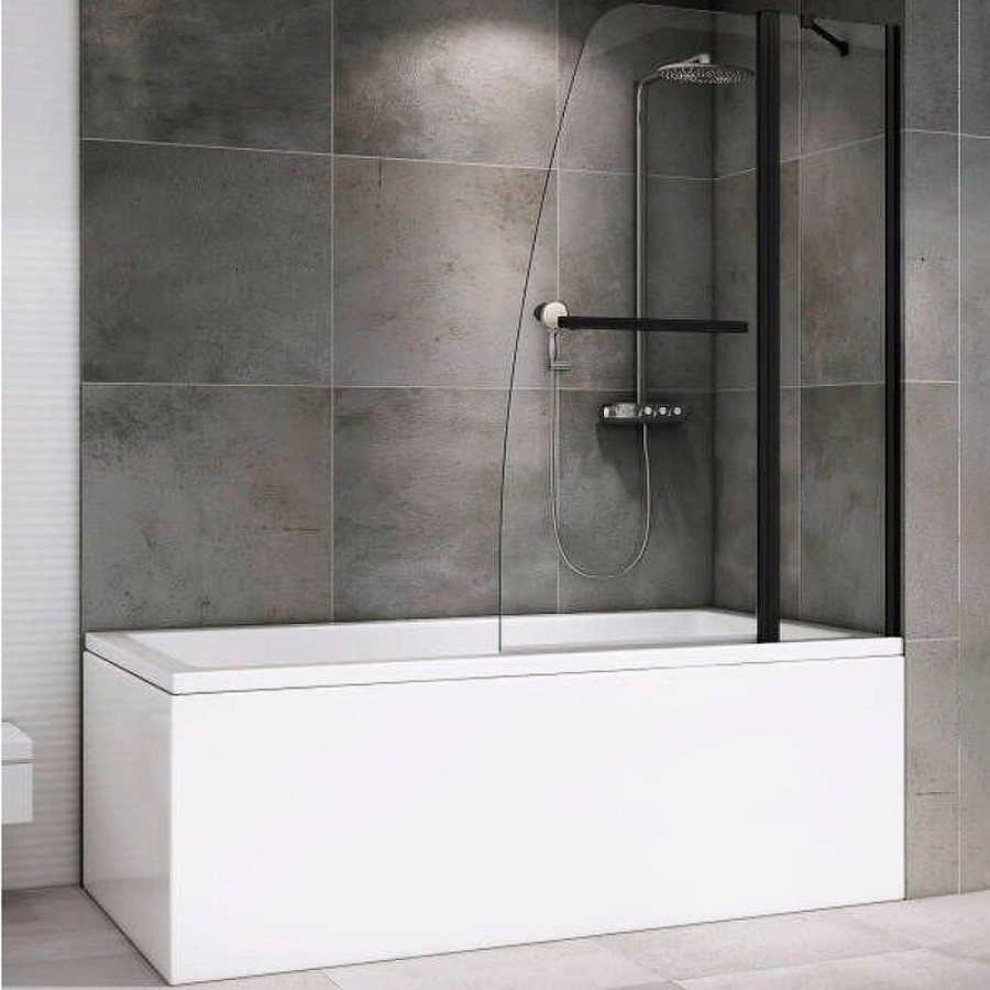 Шторка на ванну Abber Ewiges Wasser, 100 х 140 см, стекло прозрачное, профиль черный, AG50100B