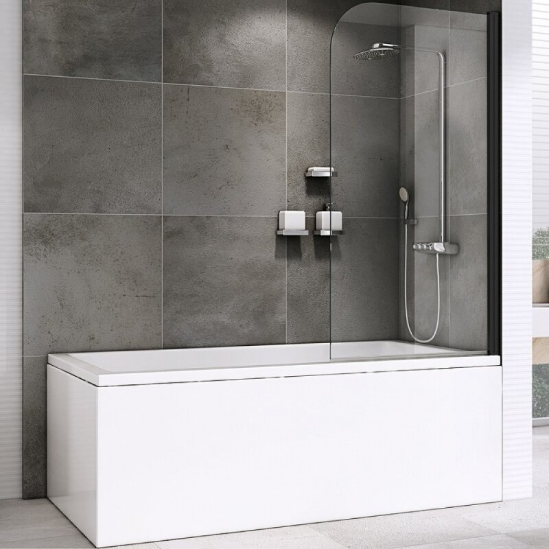 Шторка на ванну Abber Ewiges Wasser, 80 х 140 см, стекло прозрачное, профиль черный, AG52080B