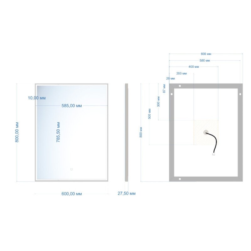 Зеркало Abber See AG6108S-0.6, 60 см, с подсветкой, сенсорный выключатель, цвет белый
