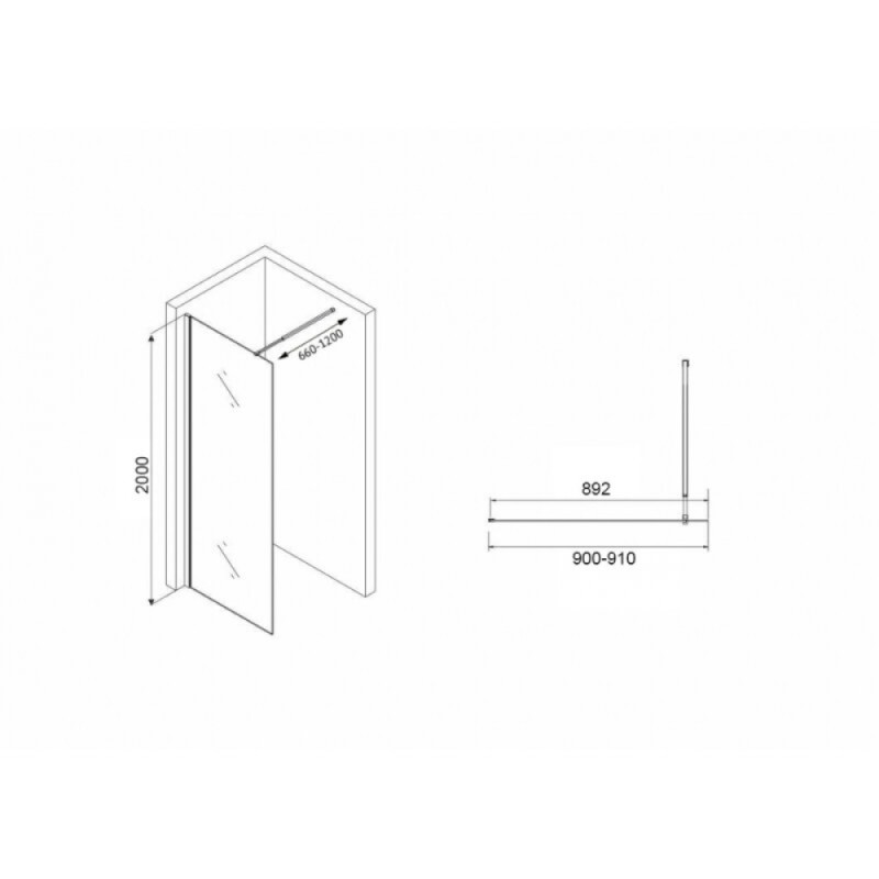 Душевая стенка Abber Immer Offen AG61091R8, со свободным входом, 90 см, стекло рифленое, профиль черный