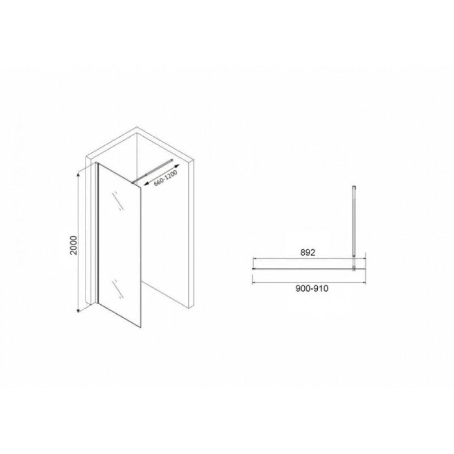 Душевая стенка Abber Immer Offen AG61091R8, со свободным входом, 90 см, стекло рифленое, профиль черный