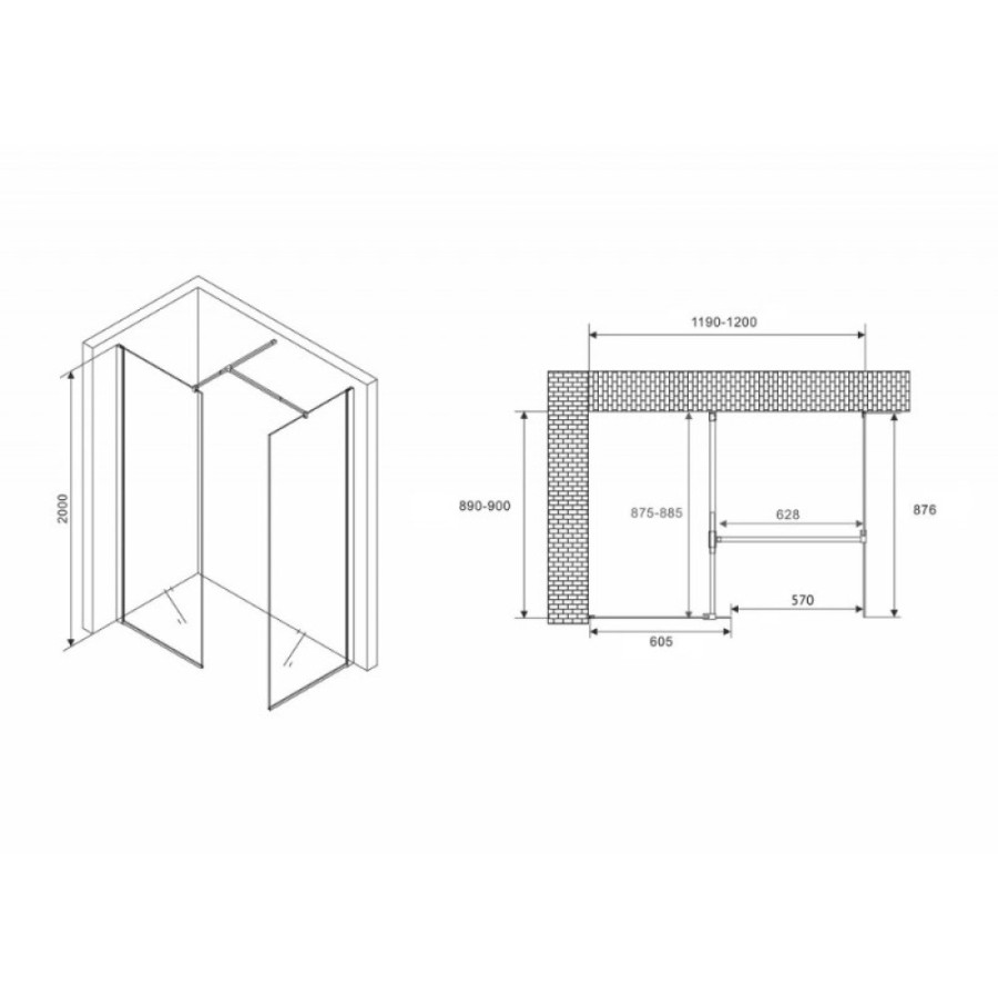 Душевой уголок Abber Immer Offen AG67129B, 120 х 90 см, стекло прозрачное, профиль черный