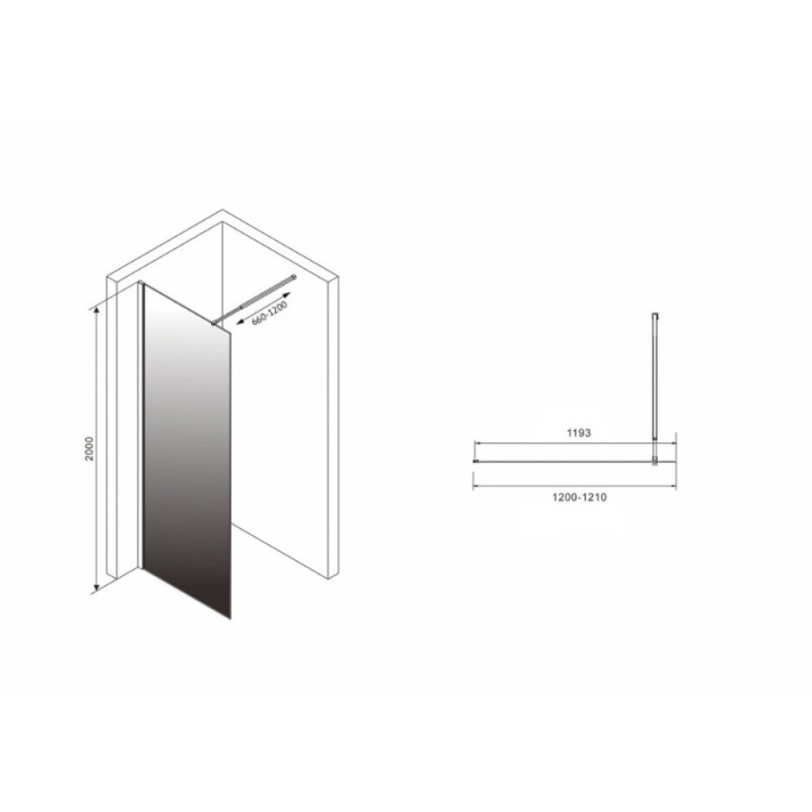 Душевая стенка Abber Immer Offen AG69121BD, со свободным входом, 120 см, стекло тонированное, профиль черный