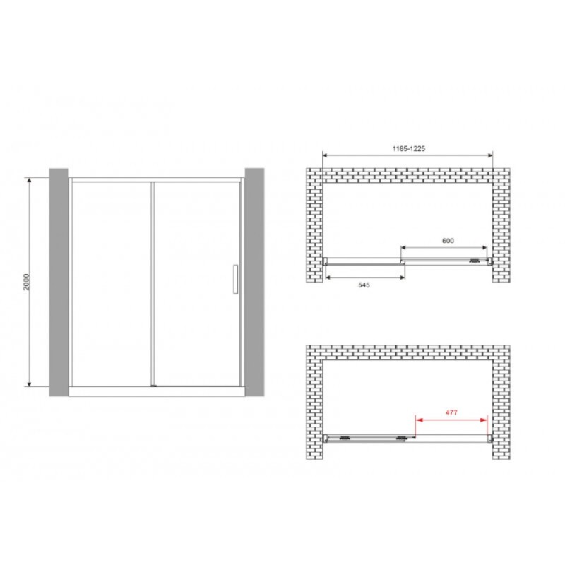 Душевая дверь Abber Komfort AG93120B, 120 х 200 см, профиль черный, стекло прозрачное