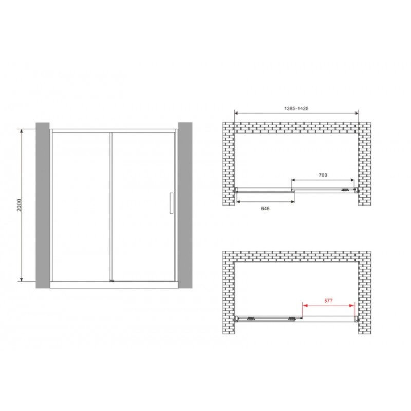 Душевая дверь Abber Komfort AG93140, 140 х 200 см, профиль хром, стекло прозрачное