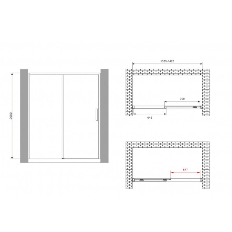 Душевая дверь Abber Komfort AG93140B, 140 х 200 см, профиль черный, стекло прозрачное