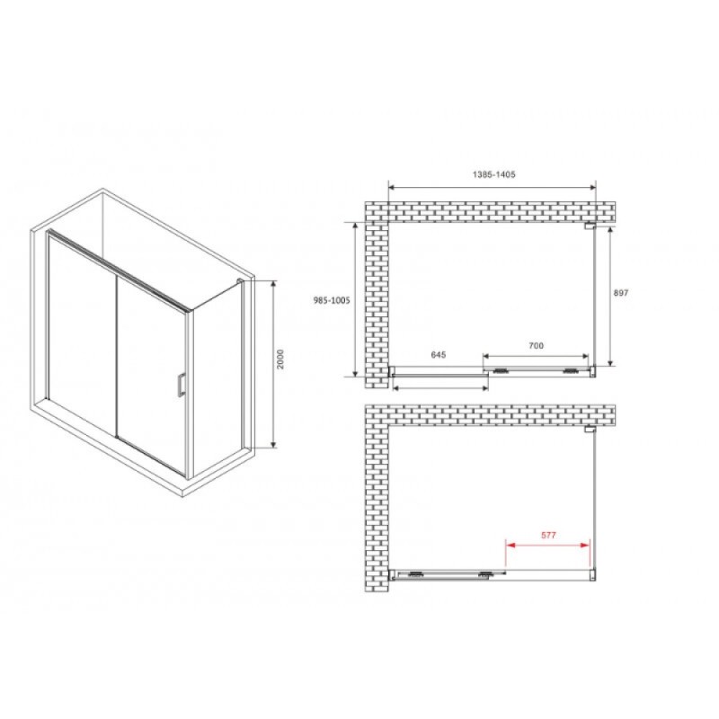 Душевой уголок Abber Komfort AG93140B-S102B, 140 х 100 см, стекло прозрачное, профиль черный