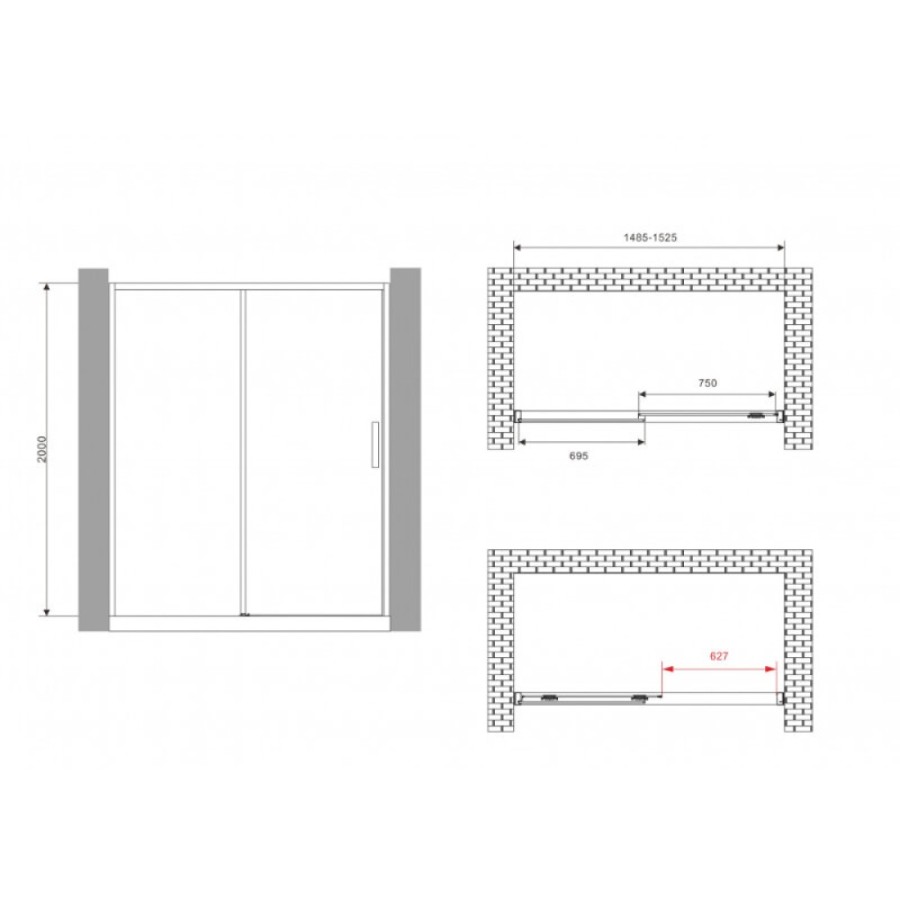 Душевая дверь Abber Komfort AG93150, 150 х 200 см, профиль хром, стекло прозрачное