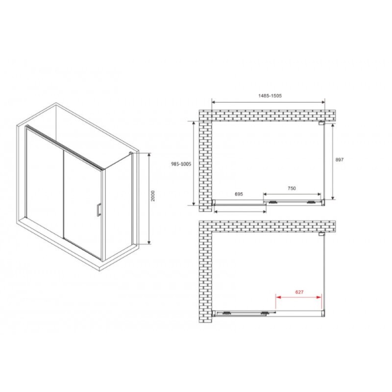 Душевой уголок Abber Komfort AG93150-S102, 150 х 100 см, стекло прозрачное, профиль хром