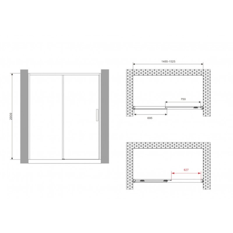 Душевая дверь Abber Komfort AG93150B, 150 х 200 см, профиль черный, стекло прозрачное