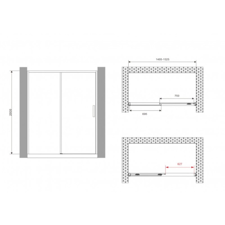 Душевая дверь Abber Komfort AG93150B, 150 х 200 см, профиль черный, стекло прозрачное
