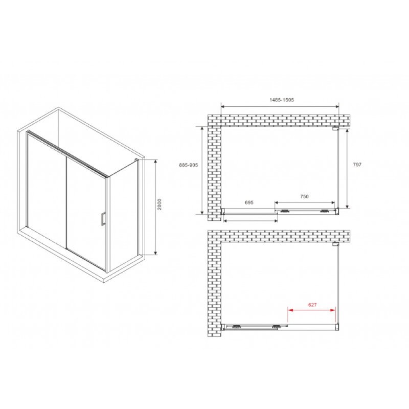 Душевой уголок Abber Komfort AG93150B-S92B, 150 х 90 см, стекло прозрачное, профиль черный
