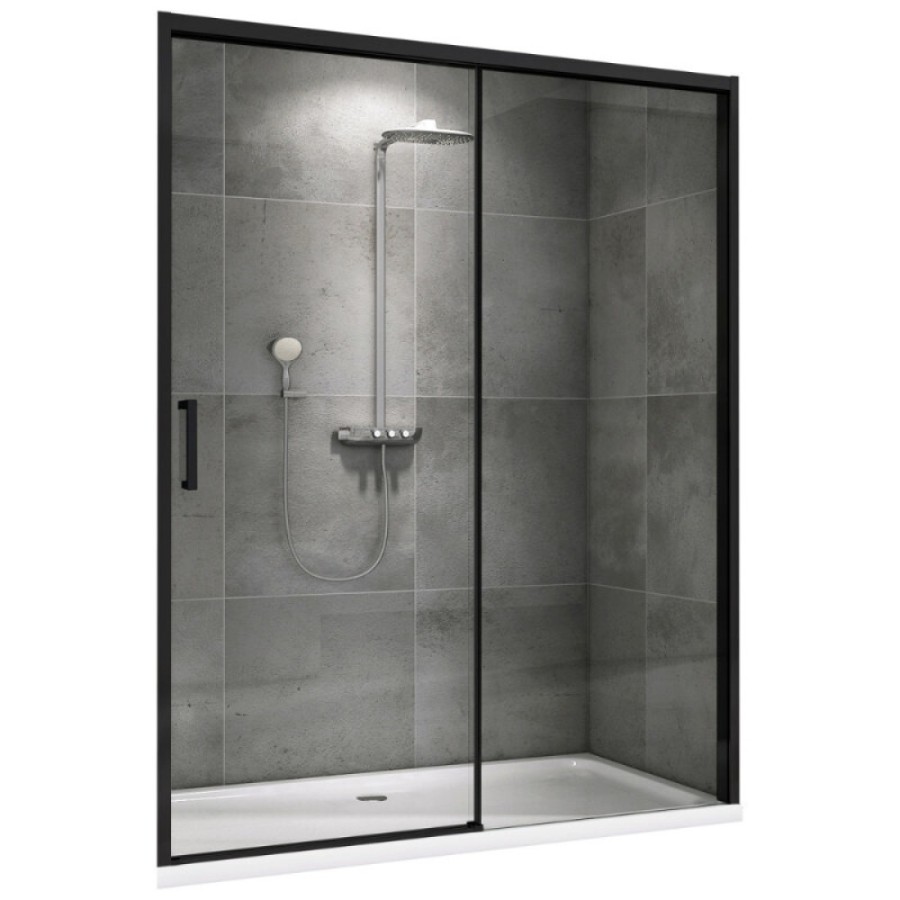 Душевая дверь Abber Komfort AG93160B, 160 х 200 см, профиль черный, стекло прозрачное