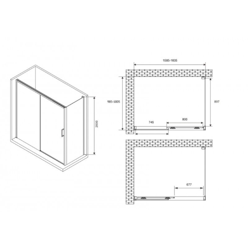 Душевой уголок Abber Komfort AG93160B-S102B, 160 х 100 см, стекло прозрачное, профиль черный