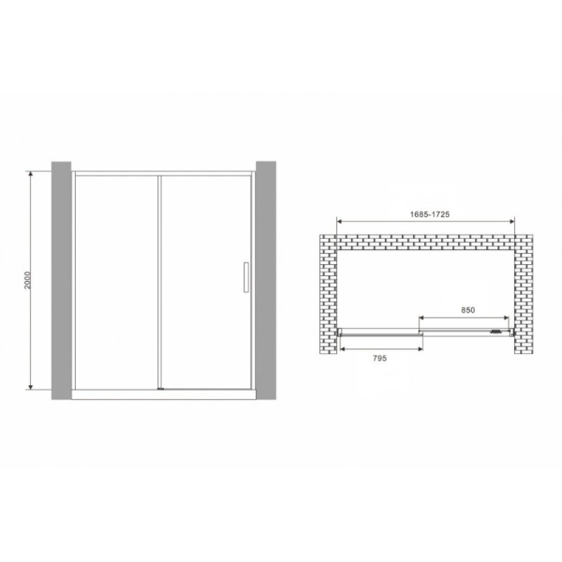 Душевая дверь Abber Komfort AG93170, 170 х 200 см, профиль хром, стекло прозрачное