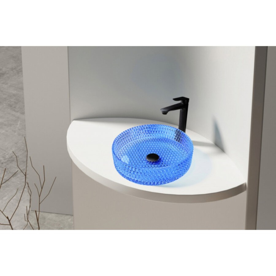 Раковина Abber Glas AK2301DB, 40 х 40 см, накладная, стеклянная, прозрачная синяя