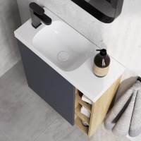 Тумба под раковину Aqwella Alba ALB0106LDD+ALB0706GRМ, 60 см, подвесная, дуб давос/серый, чаша раковины слева