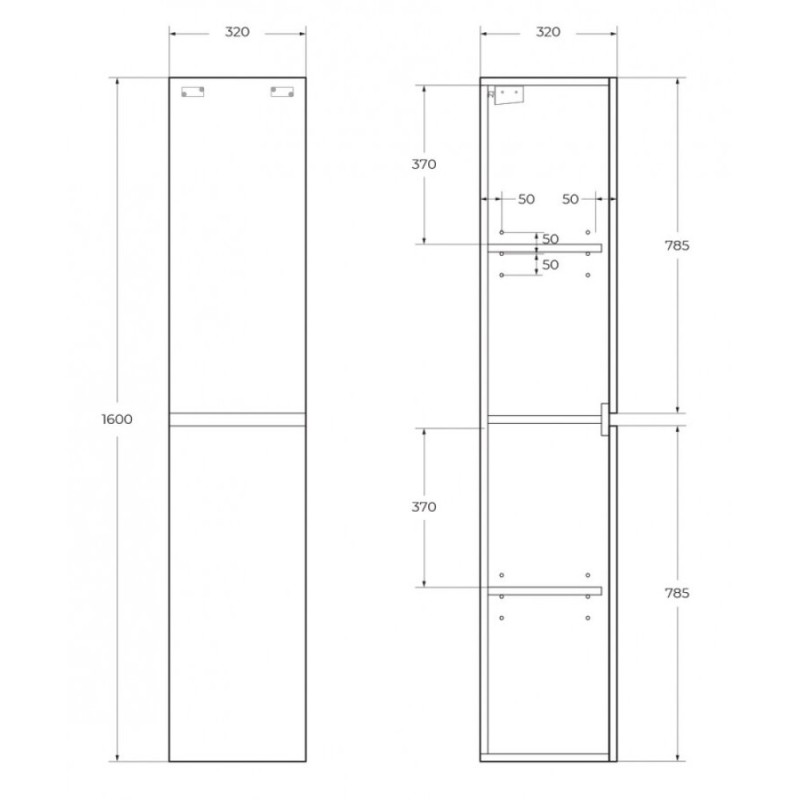 Пенал BelBagno Albano-1600-2A-SC-RVB-P, 32 см, подвесной, серый