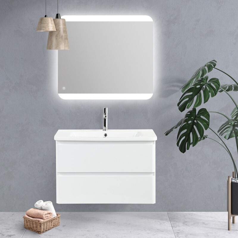 Тумба под раковину BelBagno Albano-Cer 80, подвесная, цвет Bianco Lucido, Albano-Cer-800-2C-SO-BL