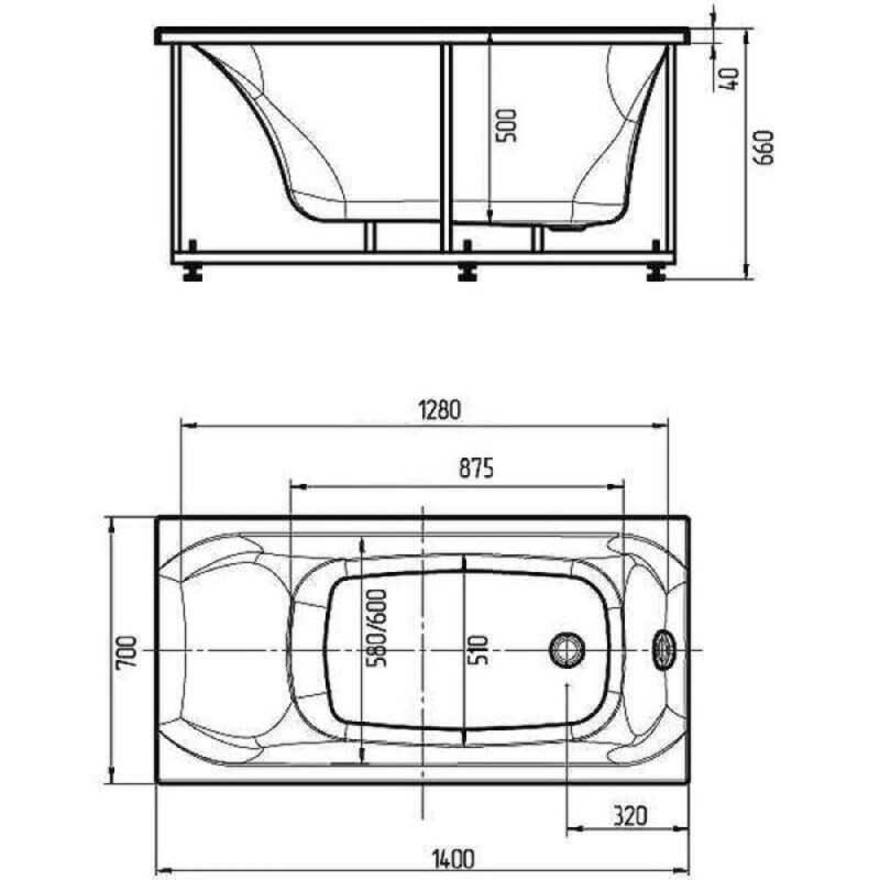 Ванна акриловая Aquatek Альфа, 140 x 70 х 66 см, белая, ALF140-0000005