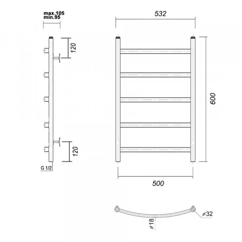 Водяной полотенцесушитель domoterm калипсо п5 500x600, хром
