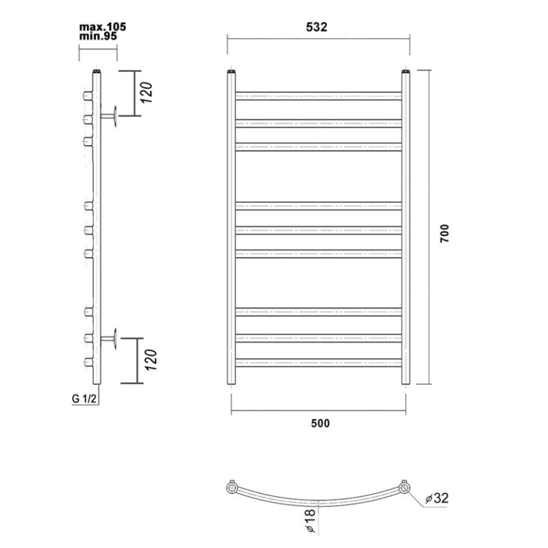 Полотенцесушитель водяной domoterm калипсо п7 50x70, золото