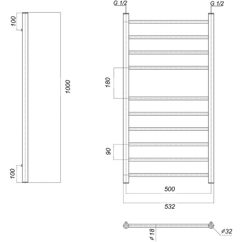 Полотенцесушитель водяной domoterm медея п10 50x100, золото