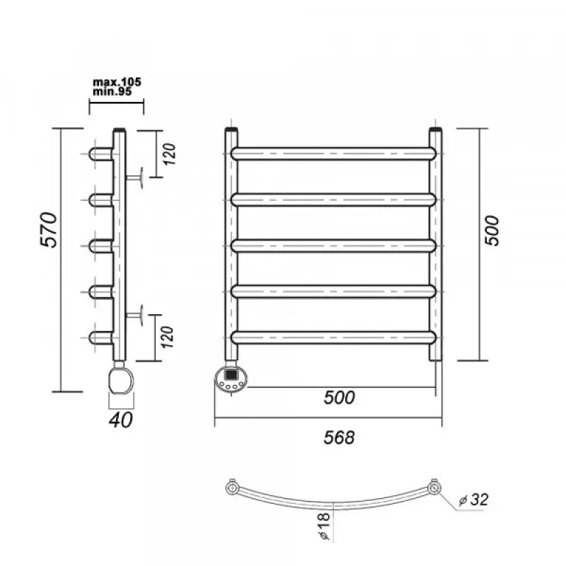 Электрический полотенцесушитель из нержавеющей стали с тэном domoterm калипсо п5 500x500 el золото