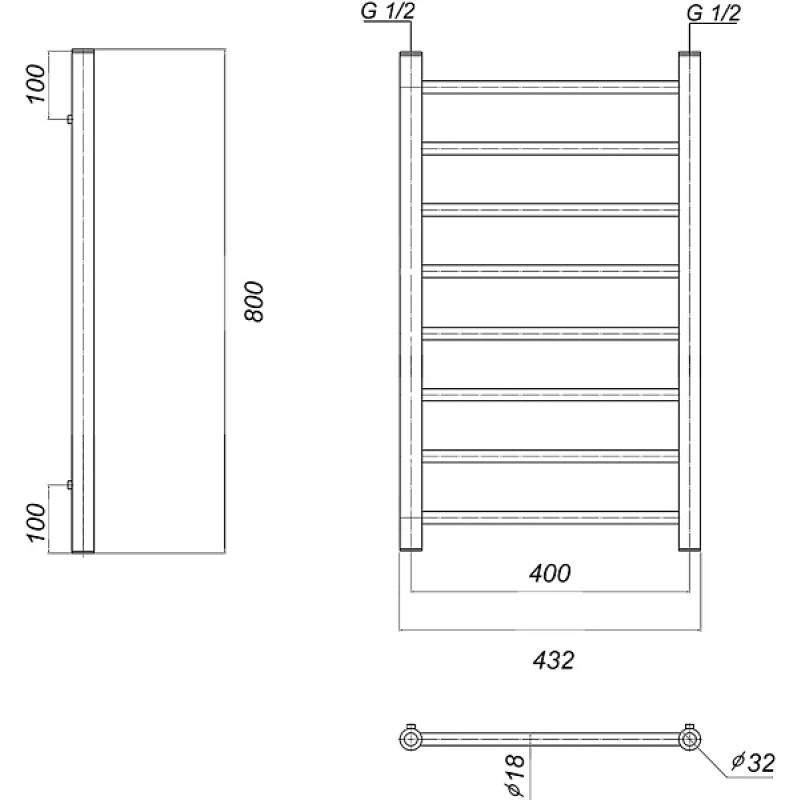 Водяной полотенцесушитель из нержавеющей стали domoterm медея п8 400x800 золото,