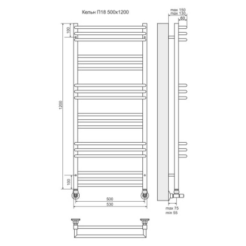 Водяной полотенцесушитель Terminus Кельн П18 500х1200 4630080268371 Хром