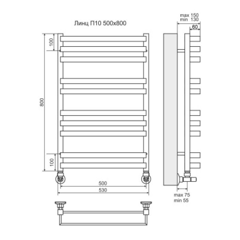 Водяной полотенцесушитель Terminus Линц П10 500x800 4630080268388 Хром