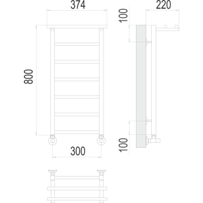 Полотенцесушитель водяной Terminus Контур П7 300*800 с полкой