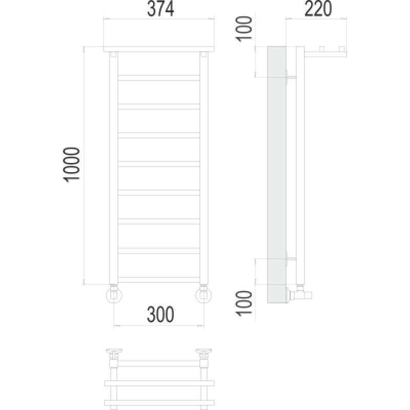 Полотенцесушитель водяной Terminus Контур П9 300*1000 с полкой