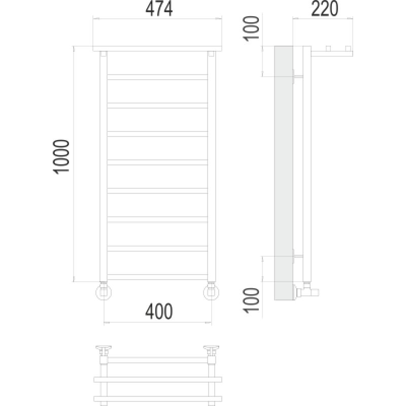Полотенцесушитель водяной Terminus Контур П9 400*1000 с полкой