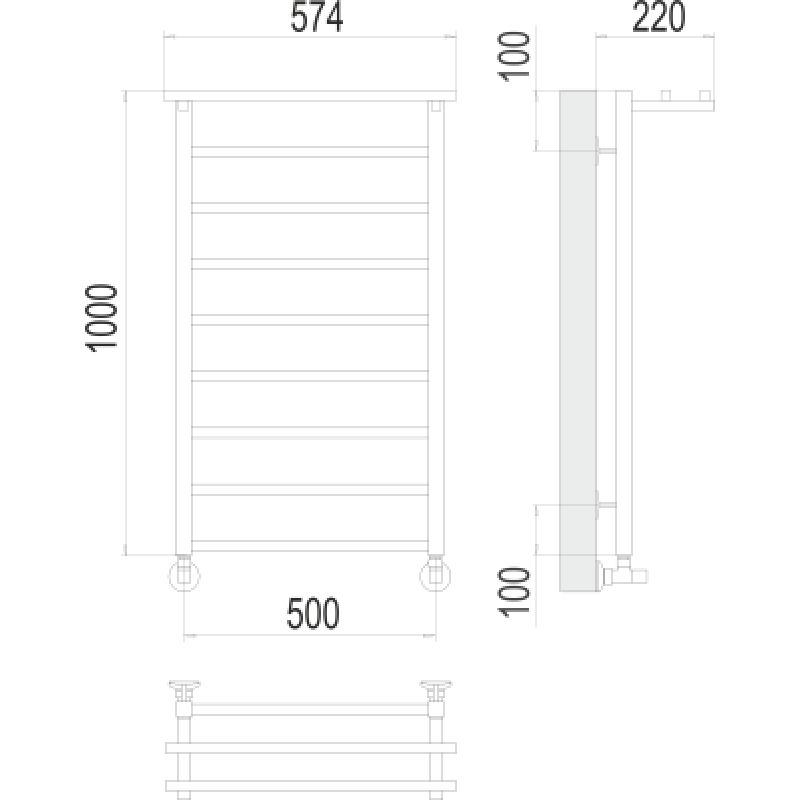 Полотенцесушитель водяной Terminus Контур П9 500*1000 с полкой