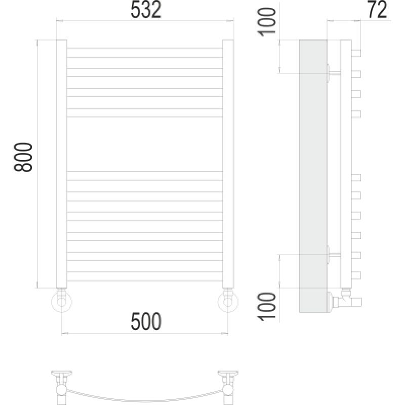 Полотенцесушитель водяной Terminus Авиэль П10 500х800, ширина 53.2 см, высота 80 см, 4670078529015